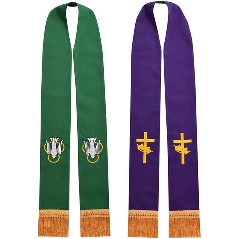 Burgundy Black Reversible Clergy Stole with Gold Cross Embroidery