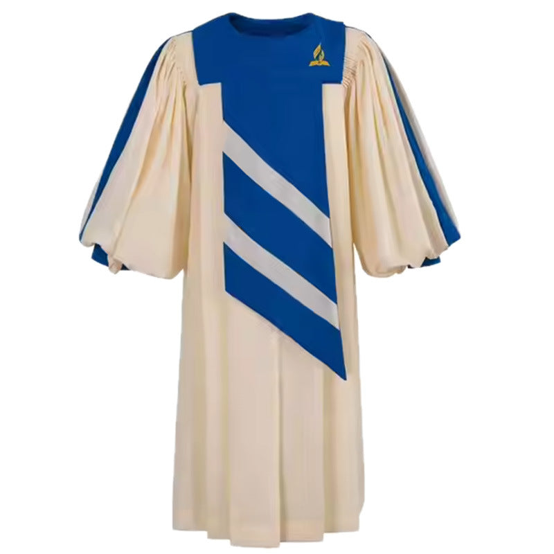Premium Puff Sleeve Choir & Clergy Robe - Cream & Blue - Graduation Seller