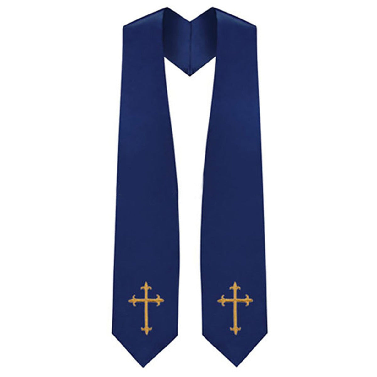 Red clergy graduation stole with gold cross embroidery on both panels
