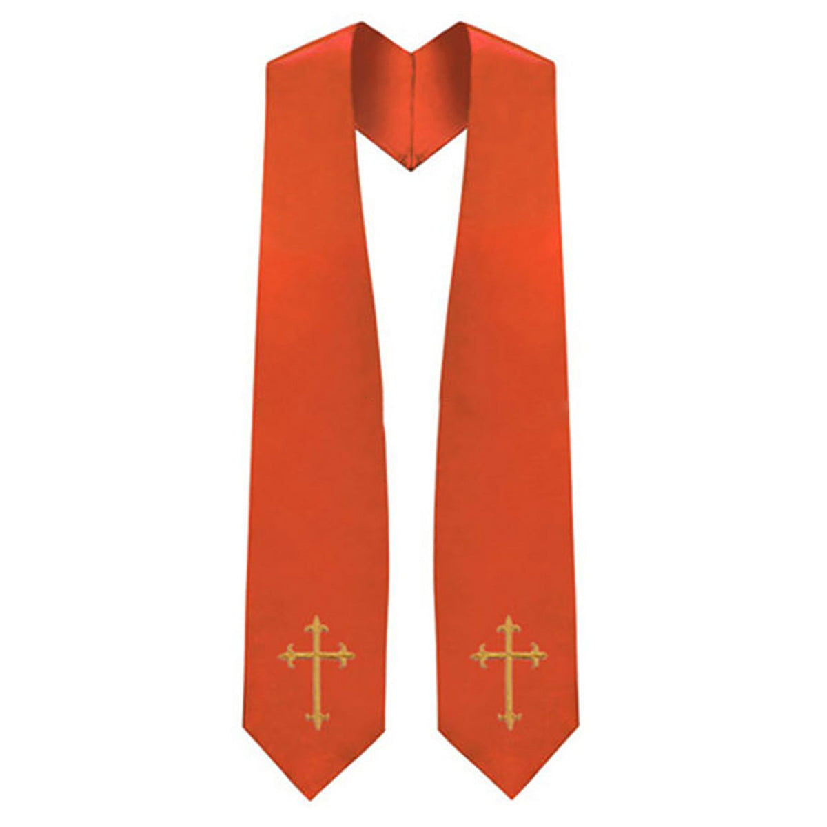 Black clergy graduation stole with gold cross embroidery on both panels