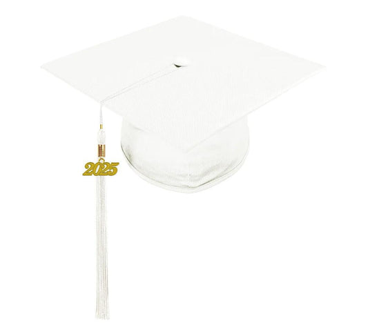 Shiny White Elementary Cap & Tassel - Graduation Gown 