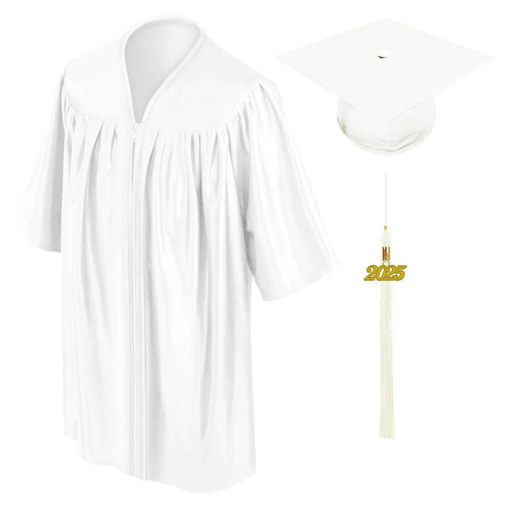 Shiny White Kindergarten/Preschool Cap & Gown - Graduation Gown 