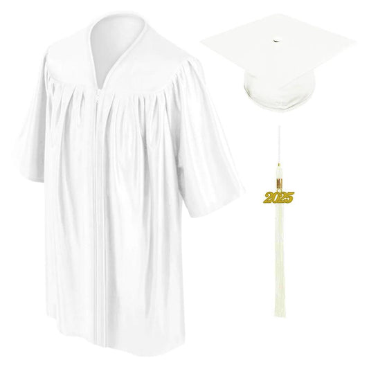 Shiny White Kindergarten/Preschool Cap & Gown - Graduation Gown 
