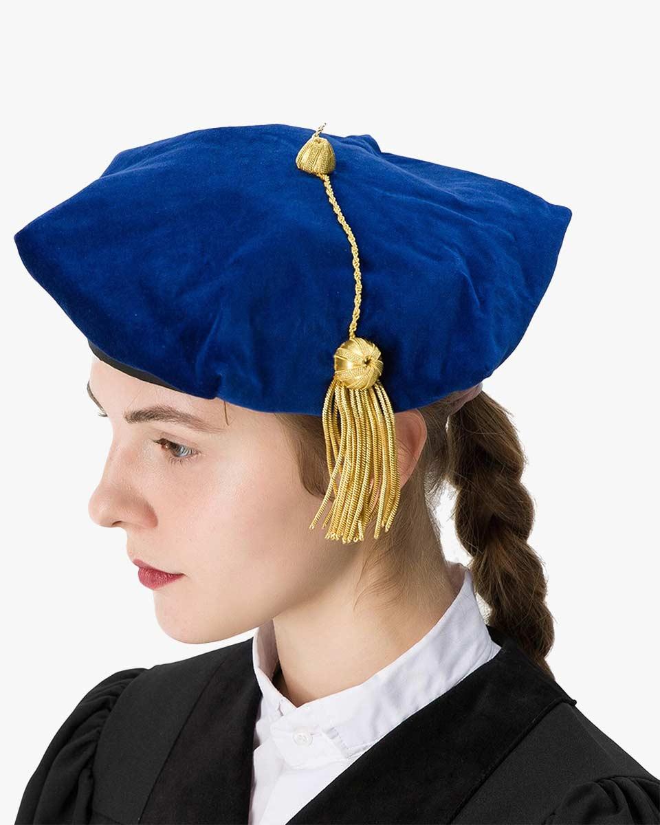 Blue Deluxe Doctorate Tam – 6-8 Sided Available - Graduation Gown 