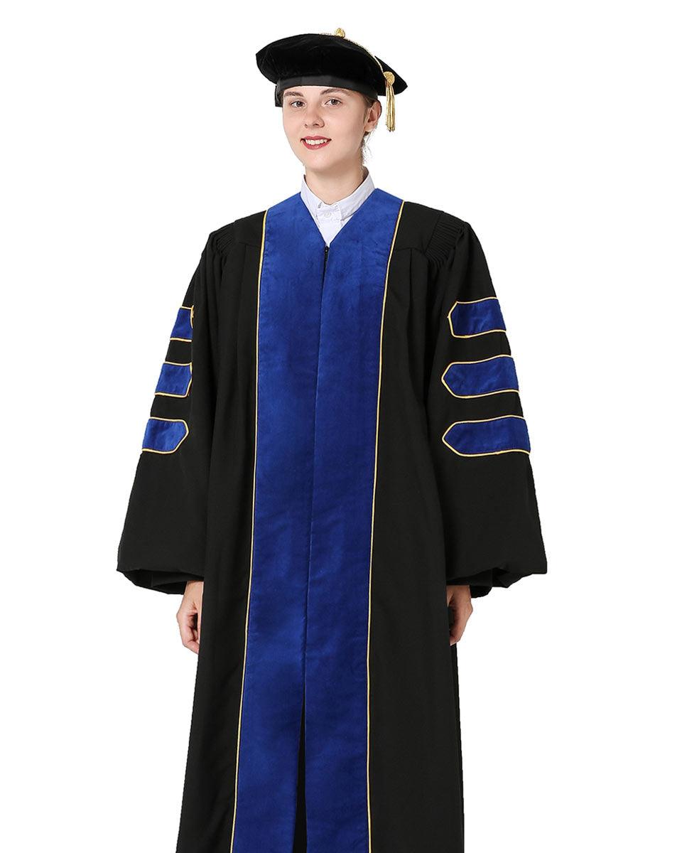 Deluxe Doctoral Tam, Gown & Hood Package - Phd Blue - Graduation Gown 