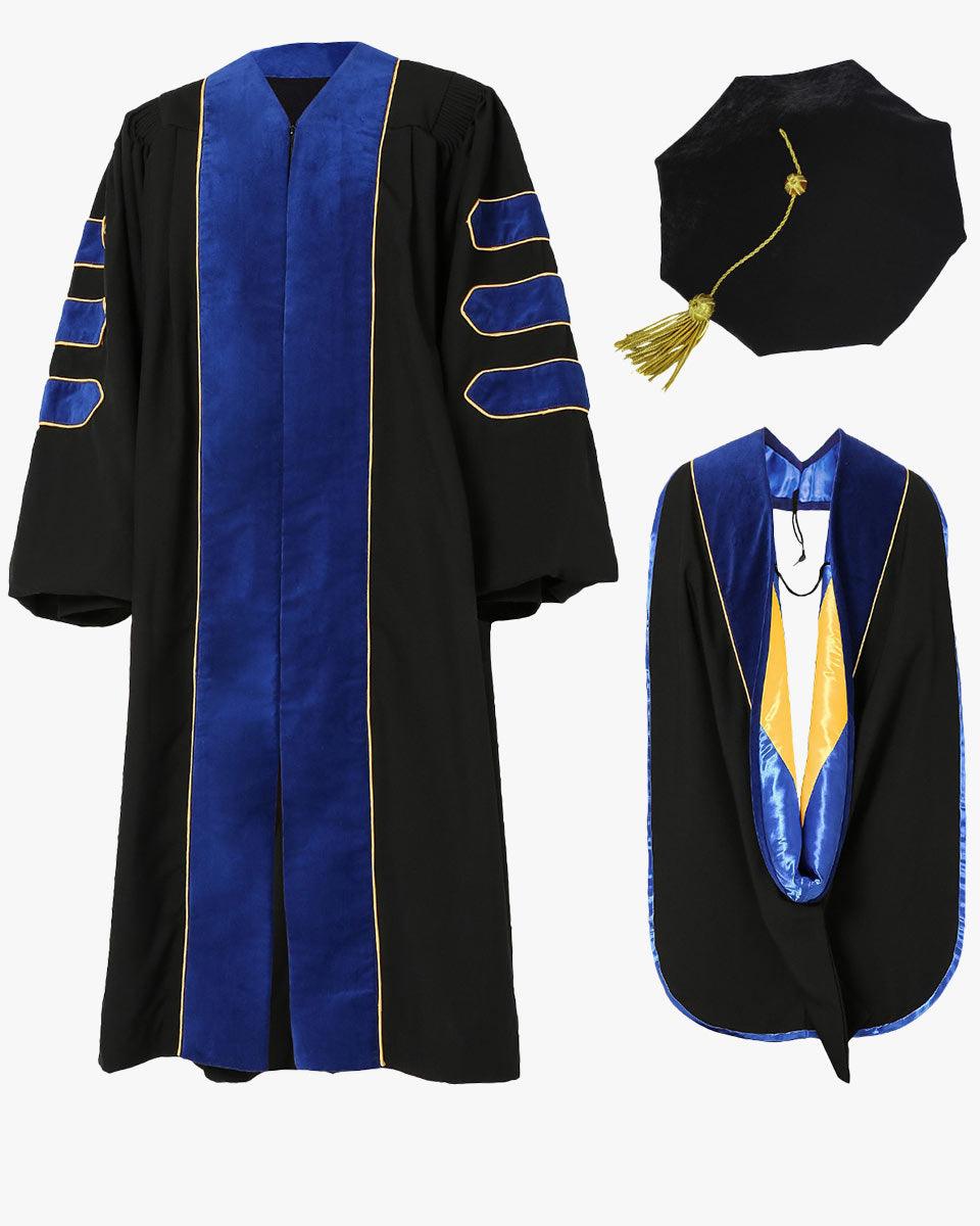 Deluxe Doctoral Tam, Gown & Hood Package - Phd Blue - Graduation Gown 