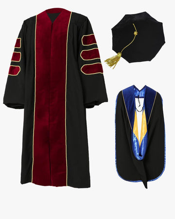 Deluxe Doctoral Tam, Gown & Hood Package - Scarlet - Graduation Gown 