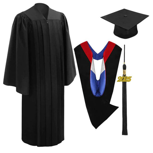 Deluxe Black Bachelors Academic Cap, Gown & Hood - Graduation Gown 