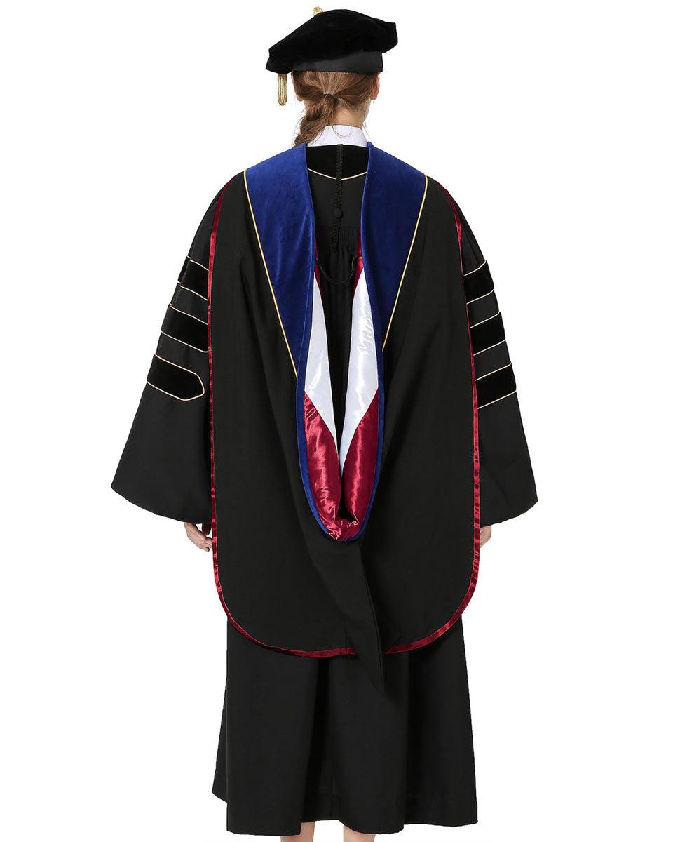 Deluxe PHD Doctoral Hood with Gold Piping - 10 Color Combinations Available - Graduation Gown 