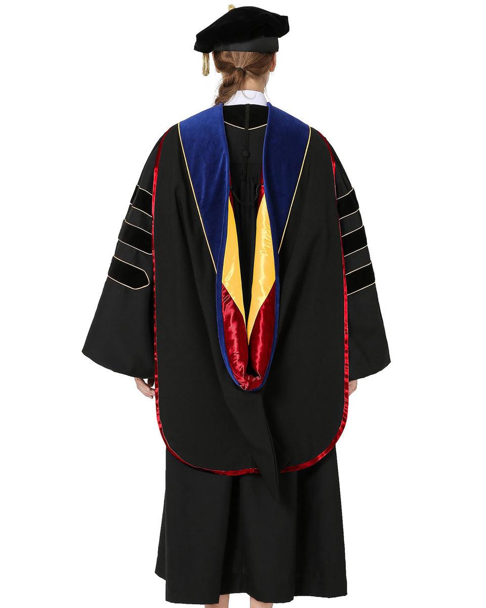 Deluxe PHD Doctoral Hood with Gold Piping - 10 Color Combinations Available - Graduation Gown 