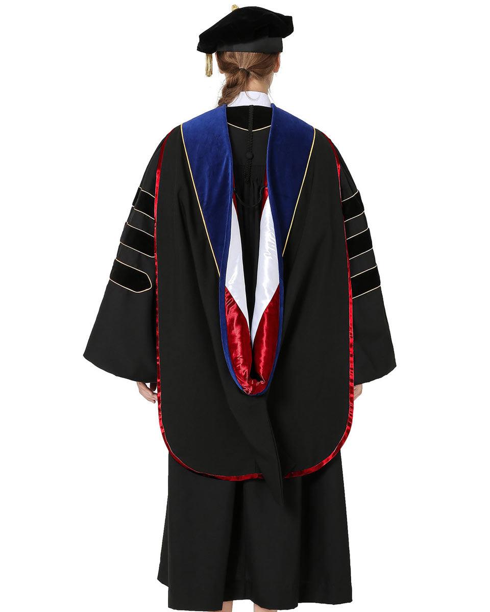 Deluxe PHD Doctoral Hood with Gold Piping - 10 Color Combinations Available - Graduation Gown 