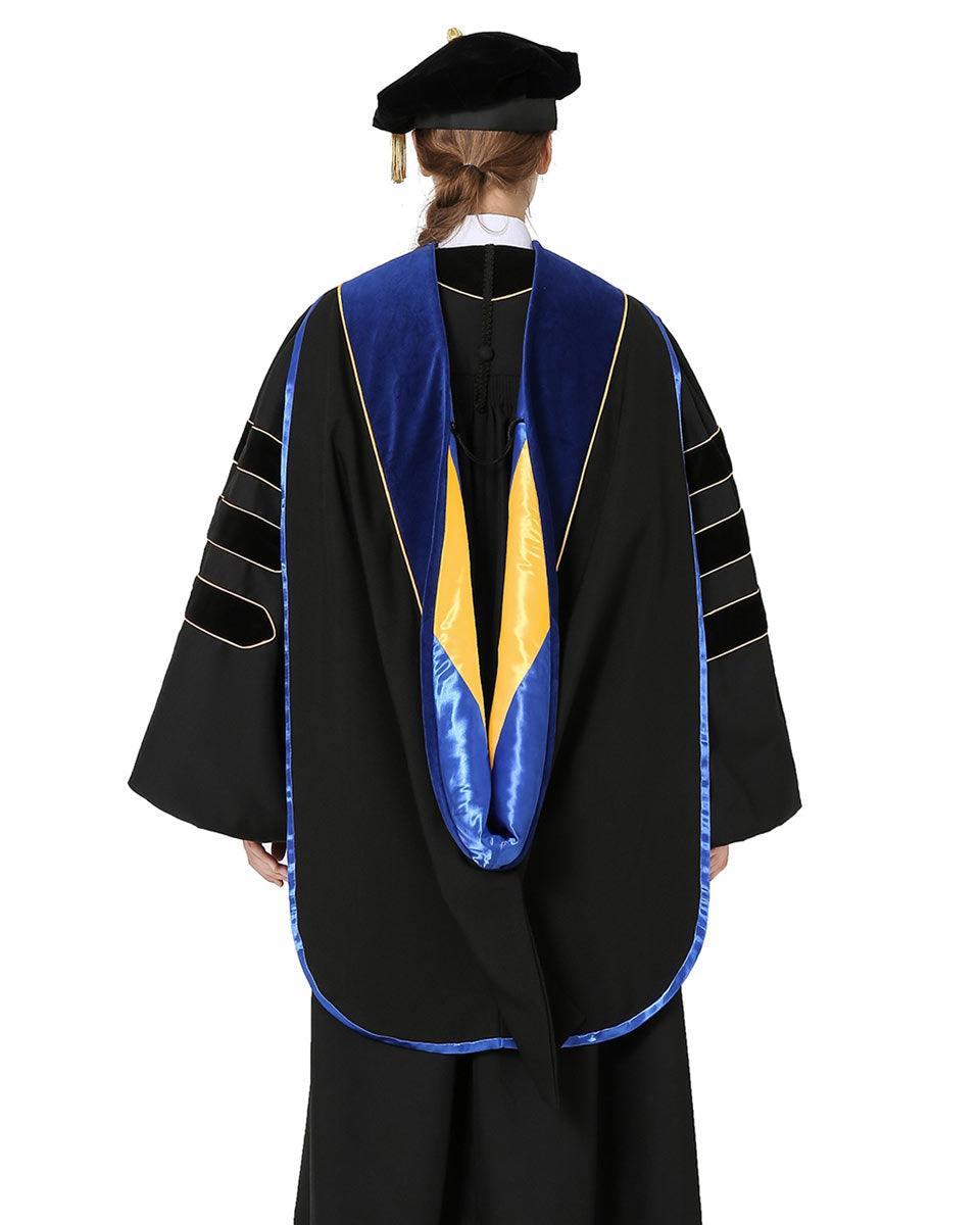 Deluxe PHD Doctoral Hood with Gold Piping - 10 Color Combinations Available - Graduation Gown 
