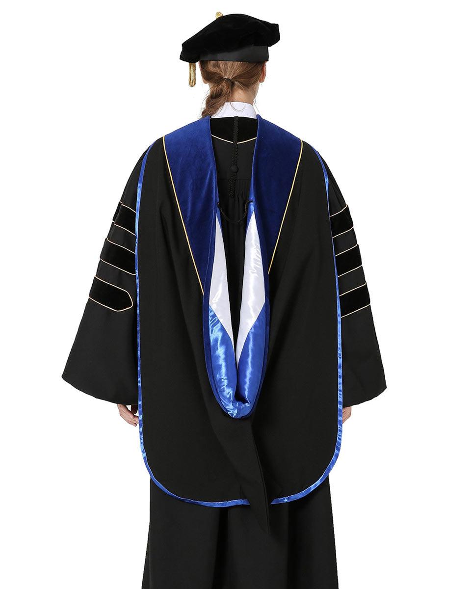 Deluxe PHD Doctoral Hood with Gold Piping - 10 Color Combinations Available - Graduation Gown 