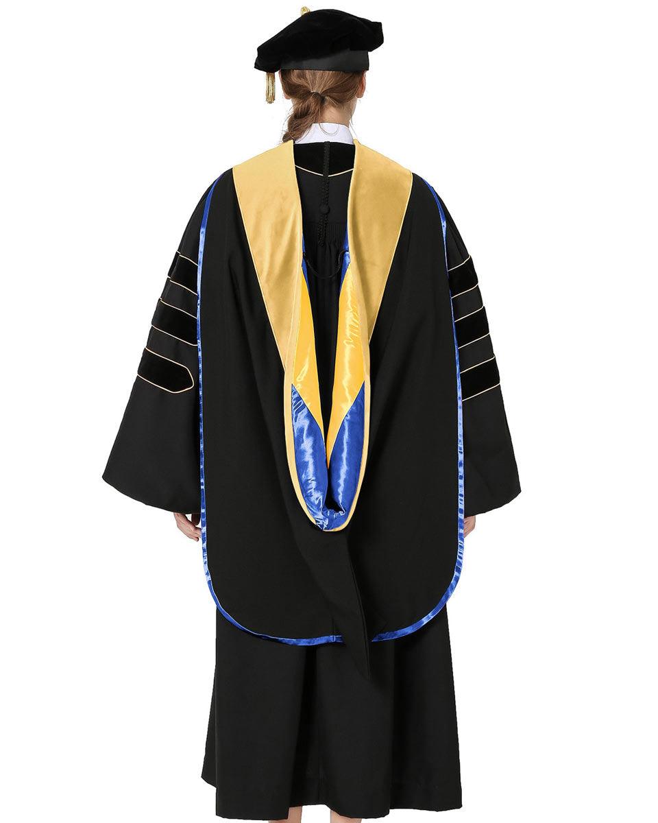 Deluxe PHD Doctoral Hood with Gold Piping - 10 Color Combinations Available - Graduation Gown 