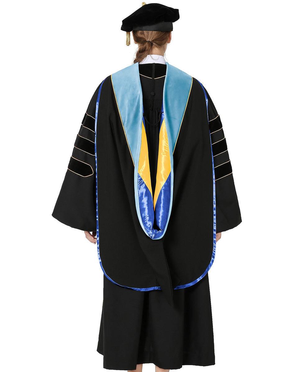 Deluxe PHD Doctoral Hood with Gold Piping - 10 Color Combinations Available - Graduation Gown 