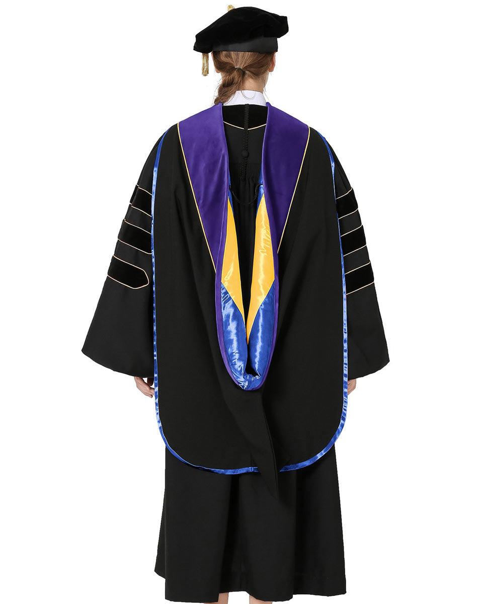 Deluxe PHD Doctoral Hood with Gold Piping - 10 Color Combinations Available - Graduation Gown 