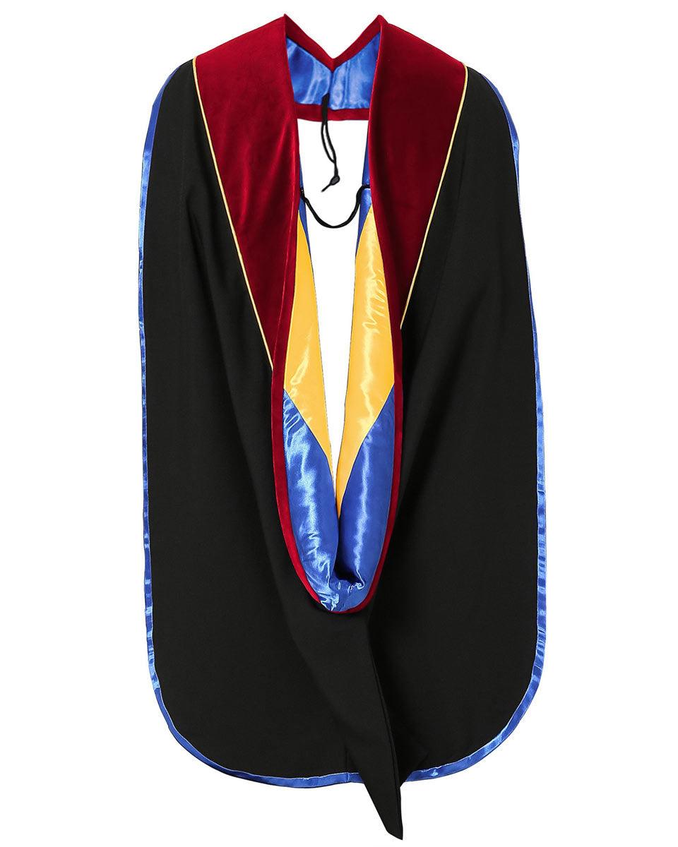 Deluxe PHD Doctoral Hood with Gold Piping - 10 Color Combinations Available - Graduation Gown 