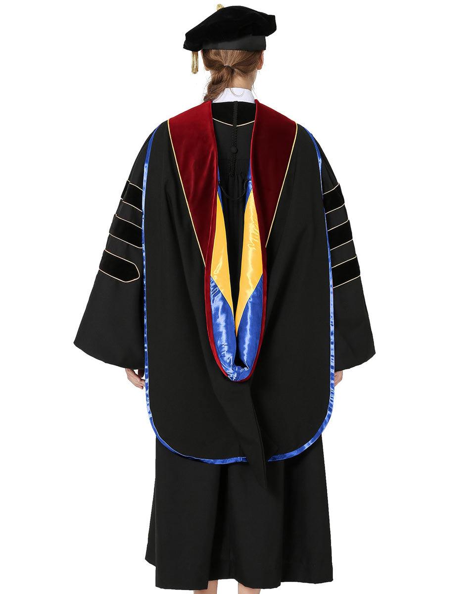 Deluxe PHD Doctoral Hood with Gold Piping - 10 Color Combinations Available - Graduation Gown 