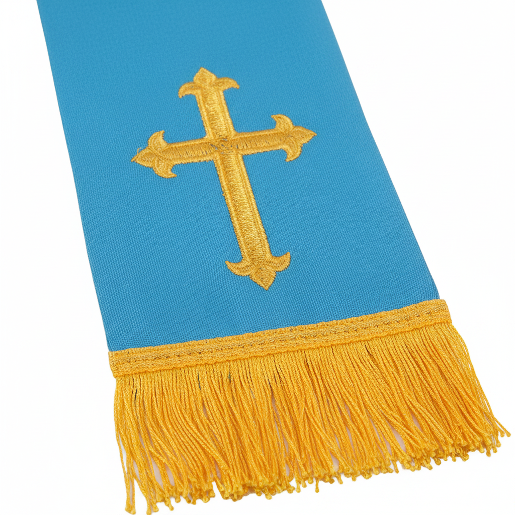 Reversible Clergy Stole with Gold Cross Embroidery & Gold Fringe | 5 Colors - Graduation Seller