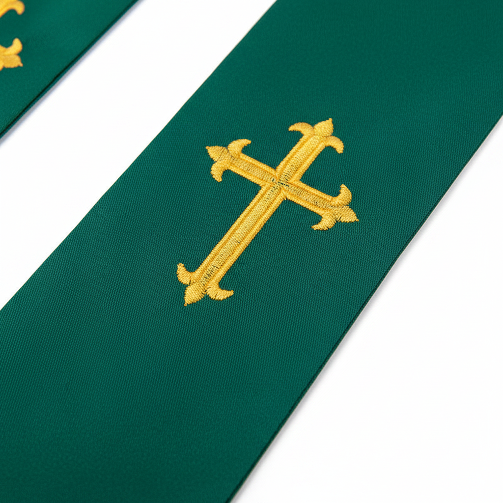 Reversible Clergy Stole with Gold Cross Embroidery & Gold Fringe | 5 Colors - Graduation Seller