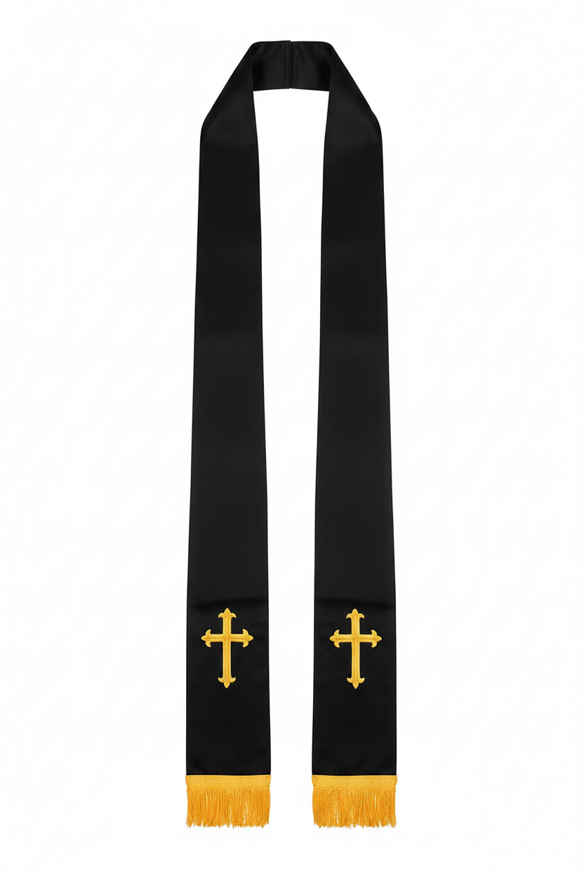Reversible Clergy Stole with Gold Cross Embroidery & Gold Fringe | 5 Colors - Graduation Seller