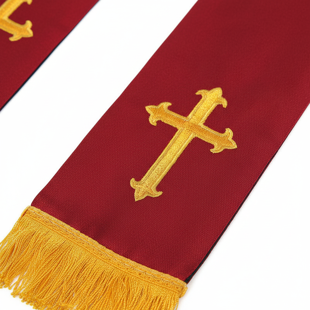 Reversible Clergy Stole with Gold Cross Embroidery & Gold Fringe | 5 Colors - Graduation Seller