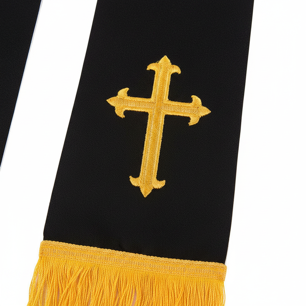 Reversible Clergy Stole with Gold Cross Embroidery & Gold Fringe | 5 Colors - Graduation Seller