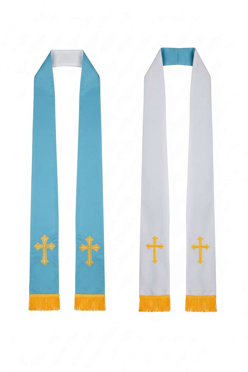 Reversible Clergy Stole with Gold Cross Embroidery & Gold Fringe | 5 Colors - Graduation Seller