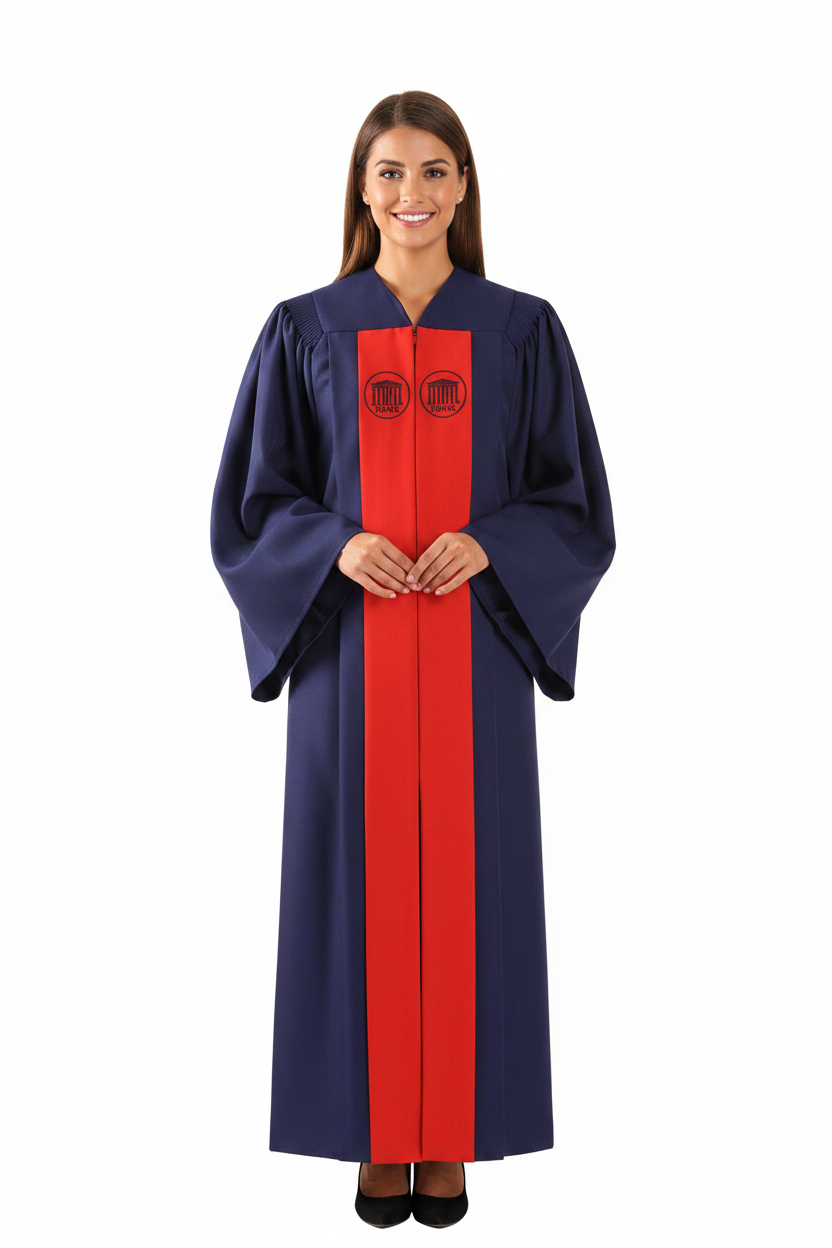 Premium Choir & Stage Robe - Navy with Red Stripe - Graduation Seller