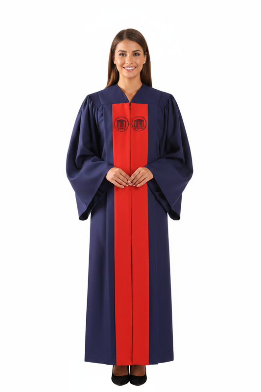 Premium Choir & Stage Robe - Navy with Red Stripe - Graduation Seller