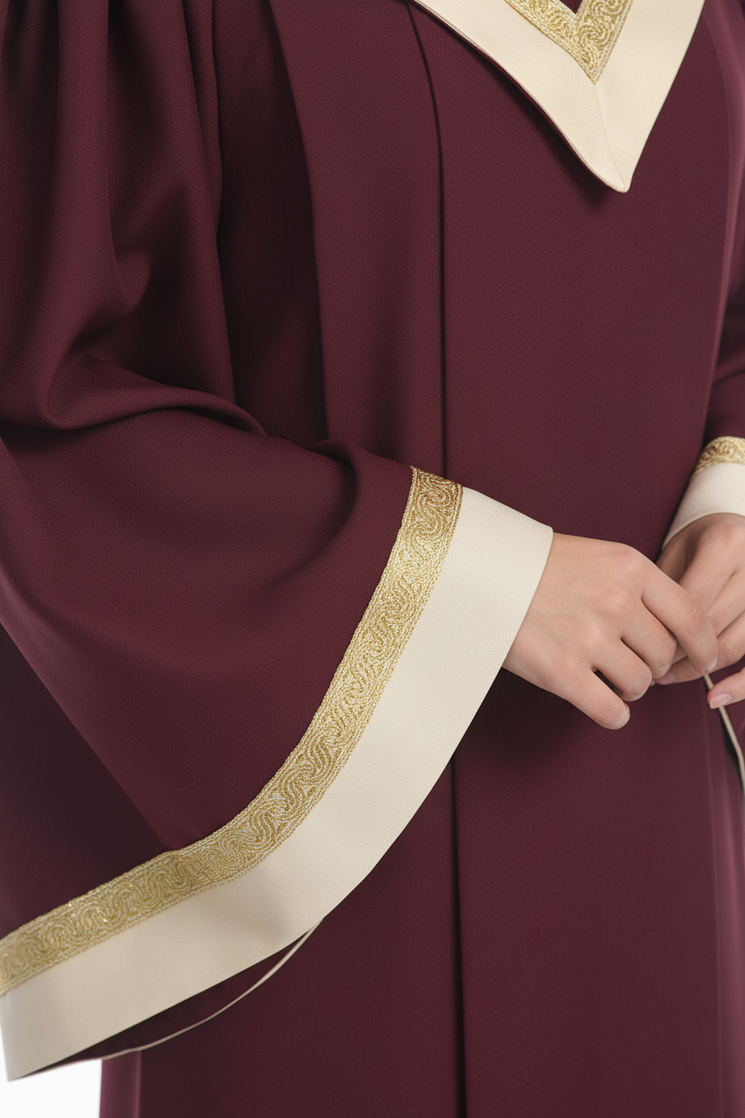 Premium V-Neck Choir Robe with Gold Trim - Burgundy - Graduation Seller