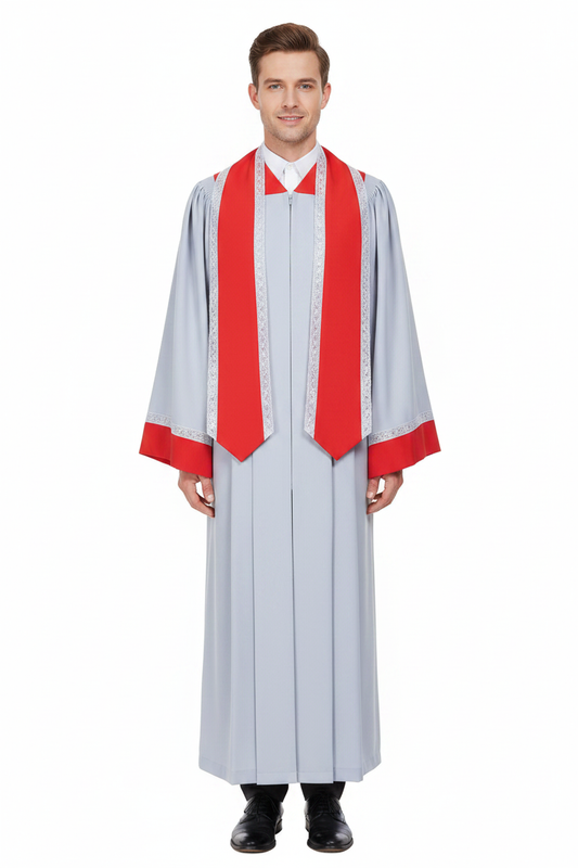 Premium Two-Tone Choir & Clergy Robe - Light Grey & Red - Graduation Seller