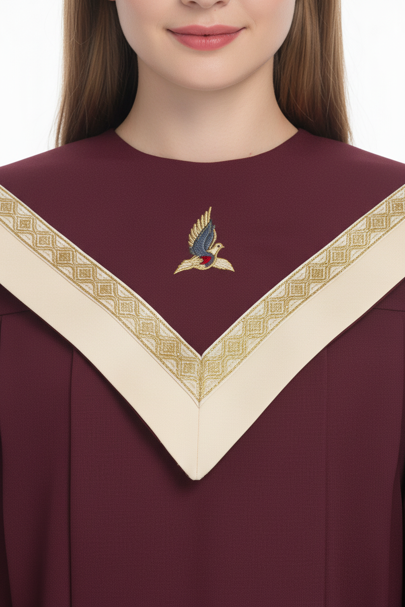 Premium V-Neck Choir Robe with Gold Trim - Burgundy - Graduation Seller