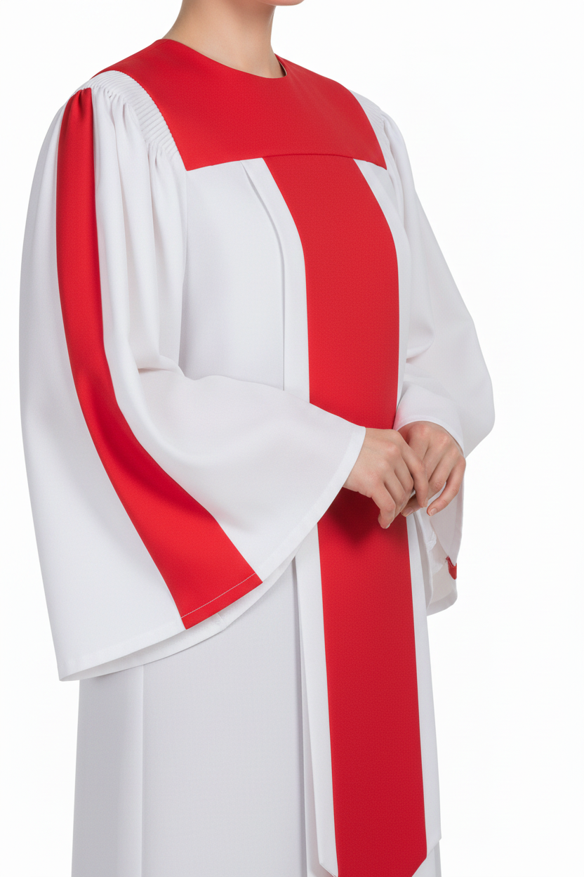 Two-Tone Choir Robe White & Red | Center Panel & Sleeve Trim | Church Choir Stage Graduation Cosplay | M-XXXL | 1000g - Graduation Seller
