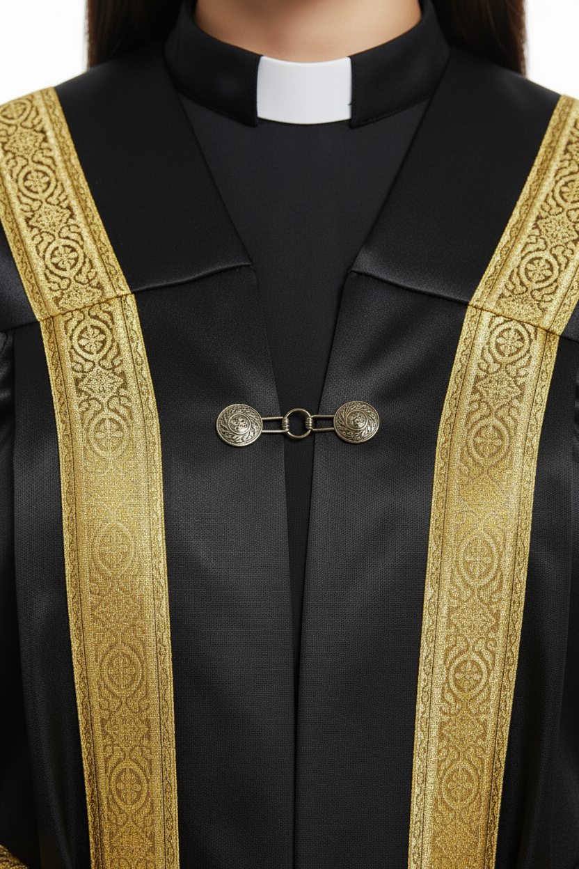 Unisex Clergy Choir Robe | Black with Gold Patterned Trim | Custom Logo Supported | Stage Performance Cosplay | M-XXXL | 1100g - Graduation Seller