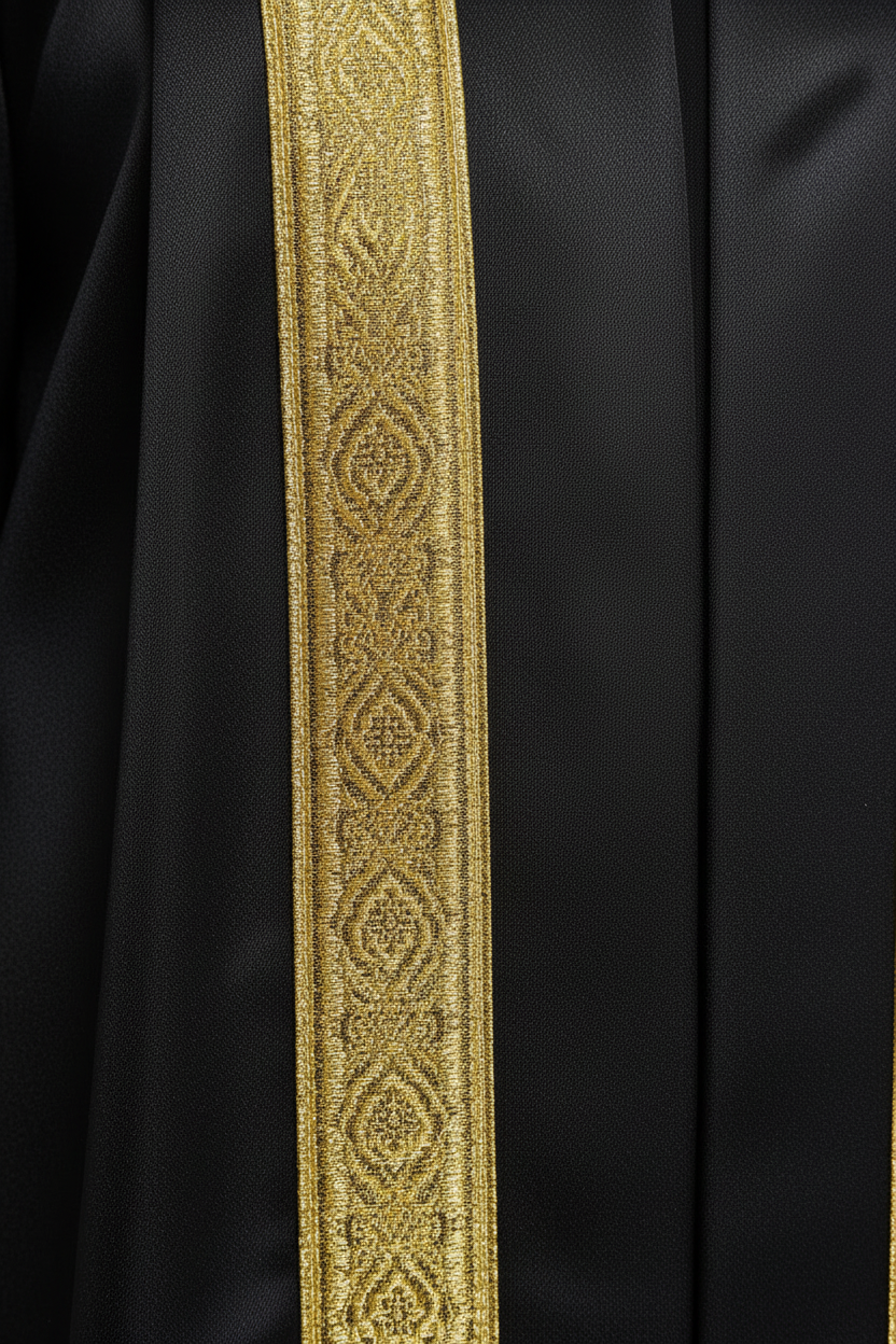 Unisex Clergy Choir Robe | Black with Gold Patterned Trim | Custom Logo Supported | Stage Performance Cosplay | M-XXXL | 1100g - Graduation Seller