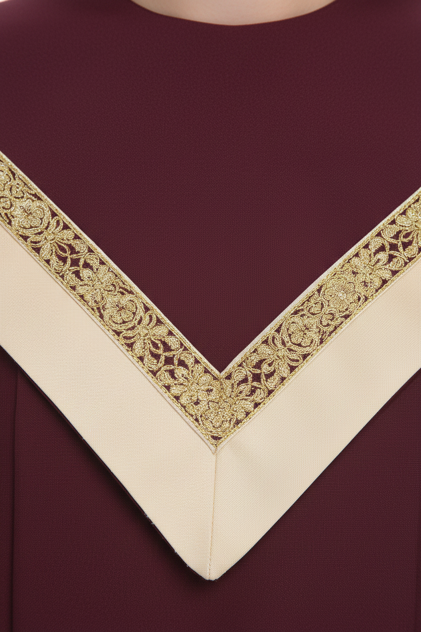 Premium V-Neck Choir Robe with Gold Trim - Burgundy - Graduation Seller