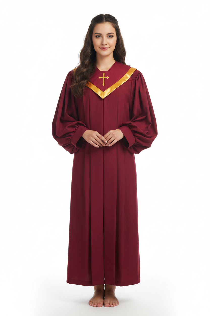 Premium Choir & Clergy Robe with Embroidered Cross Stole | Stage & Ceremony Performance Gown - Graduation Seller