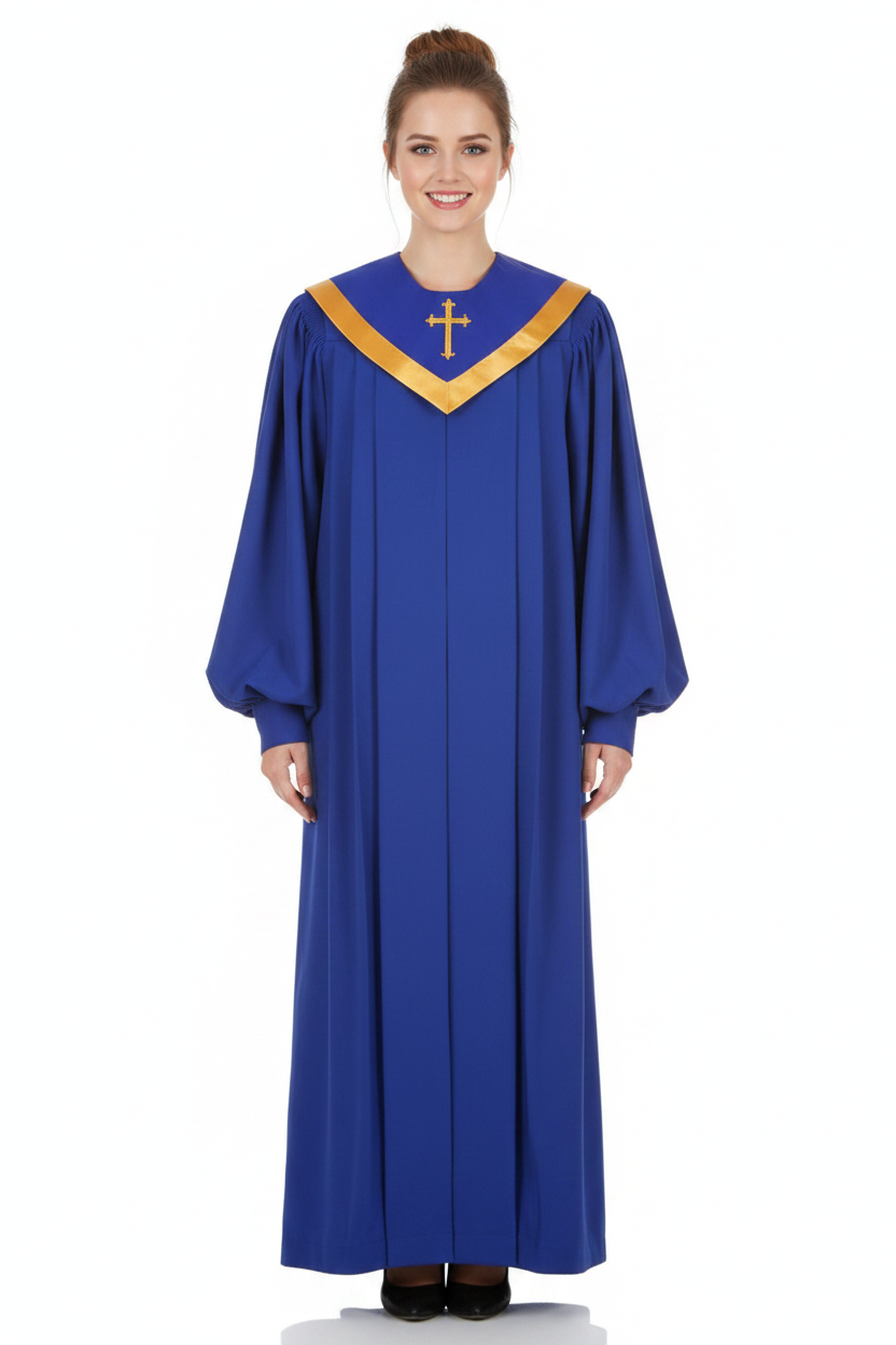 Premium Choir & Clergy Robe with Embroidered Cross Stole | Stage & Ceremony Performance Gown - Graduation Seller