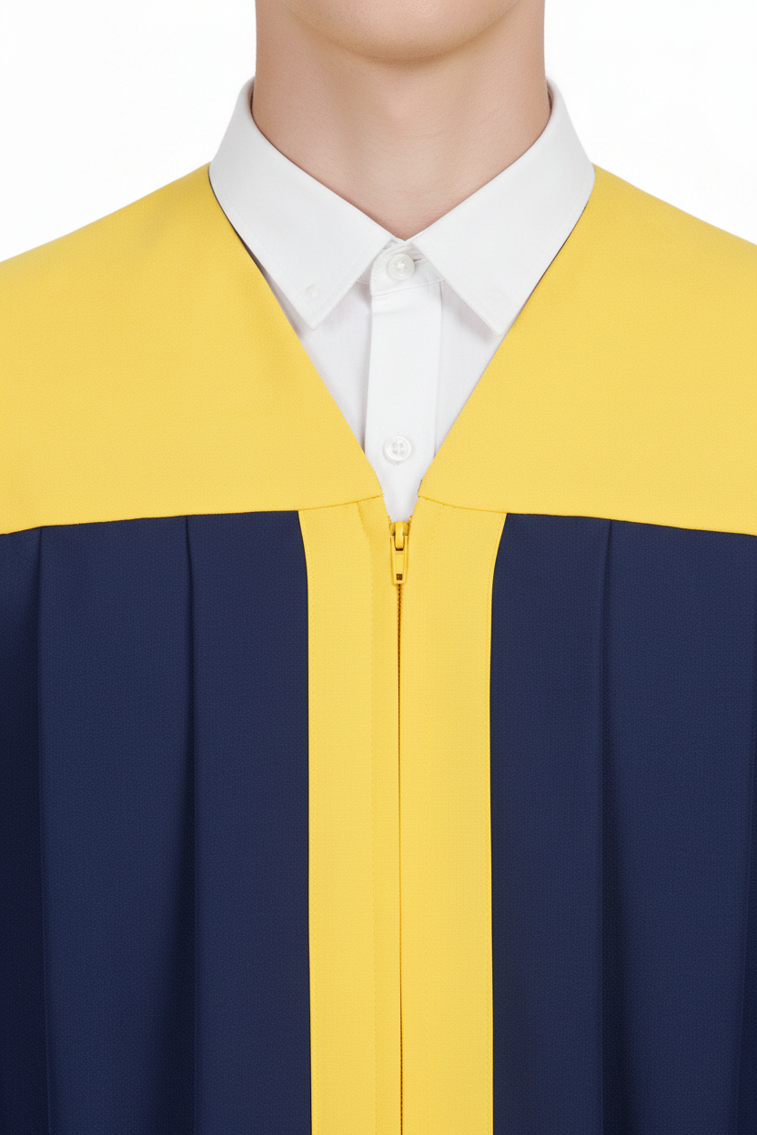 Unisex Choir Robe | Navy Blue with Gold Trim | Custom Logo Supported | Stage Performance Cosplay | M-XXXL | 800g - Graduation Seller