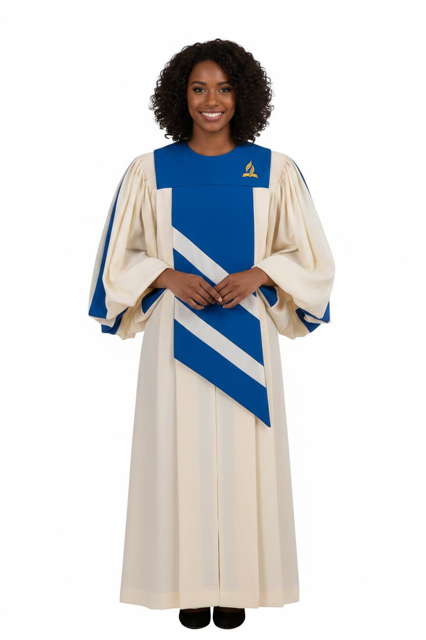 Premium Puff Sleeve Choir & Clergy Robe - Cream & Blue - Graduation Seller
