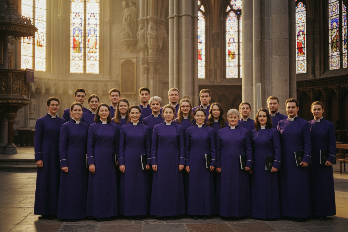 Purple Medieval Clergy Cassock Robe - Choir Atmosphere in Cathedral