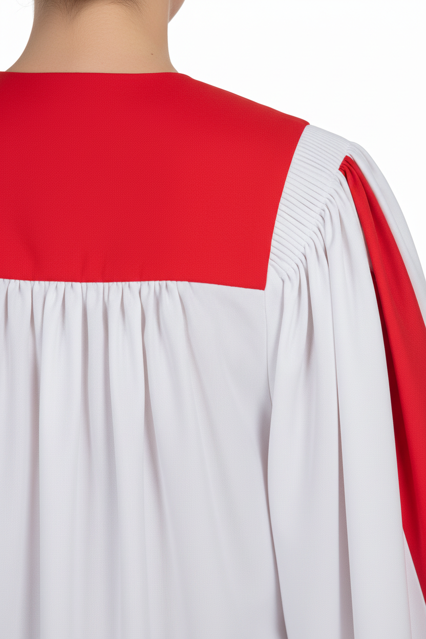 Two-Tone Choir Robe White & Red | Center Panel & Sleeve Trim | Church Choir Stage Graduation Cosplay | M-XXXL | 1000g - Graduation Seller