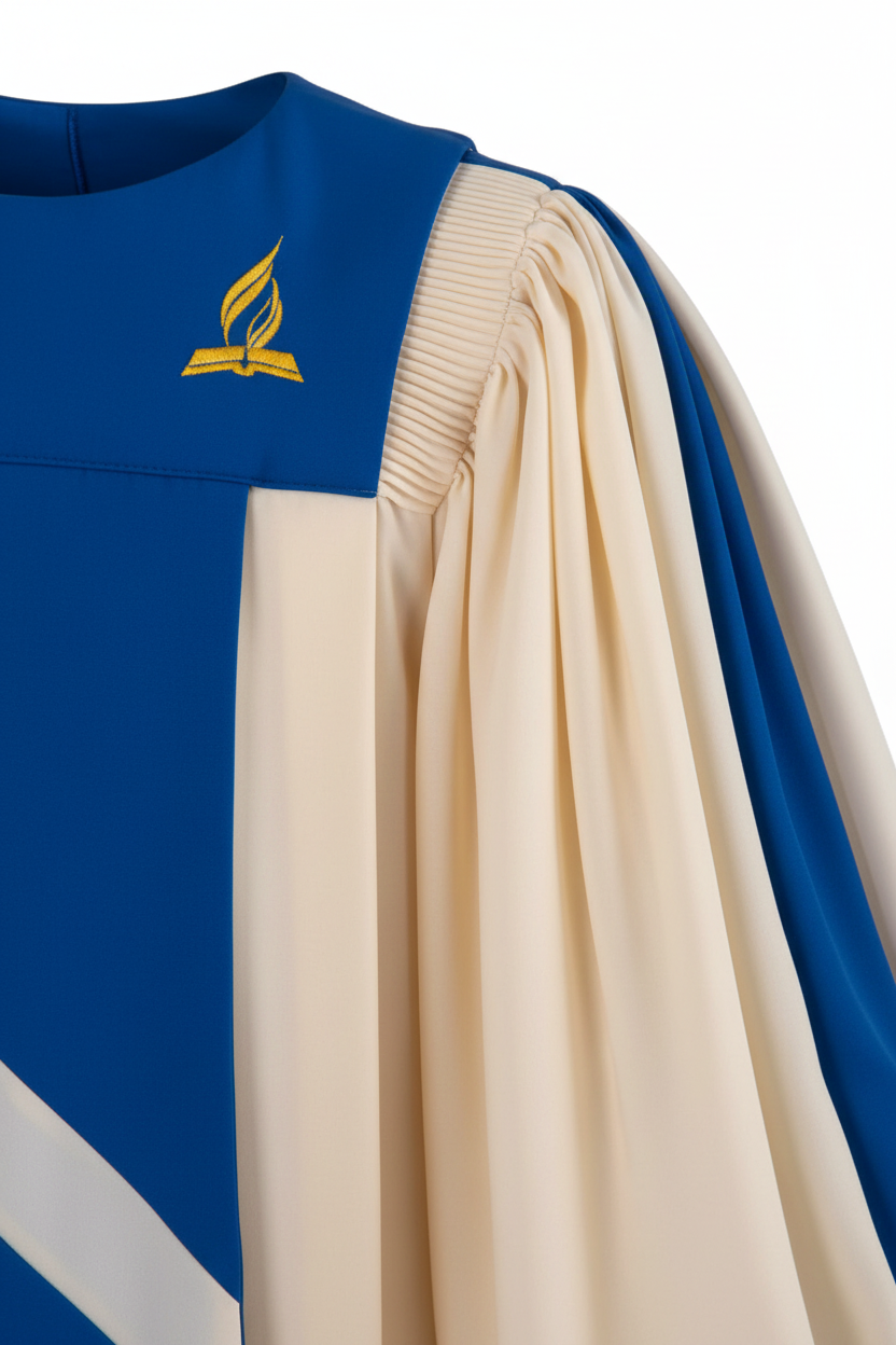 Premium Puff Sleeve Choir & Clergy Robe - Cream & Blue - Graduation Seller