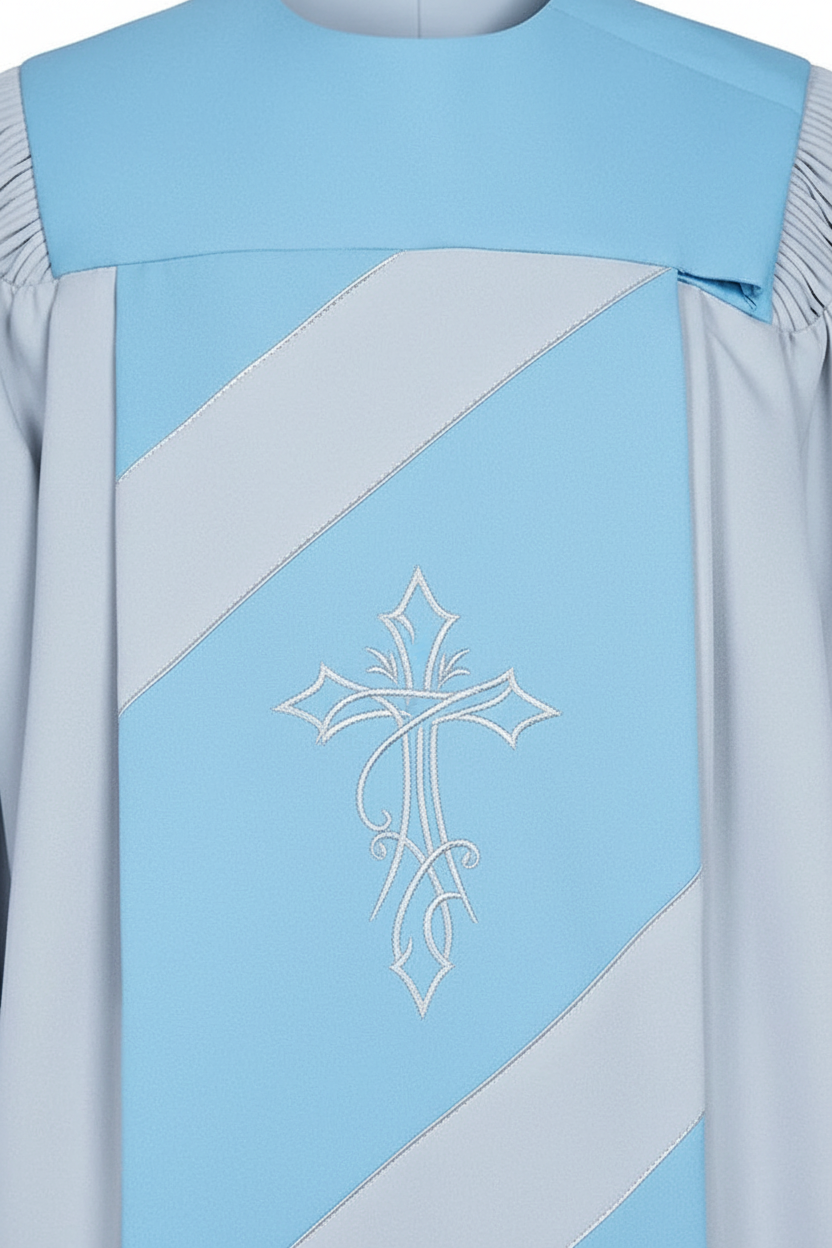 Premium Two-Tone Lantern Sleeve Choir Robe - Silver & Blue - Graduation Seller