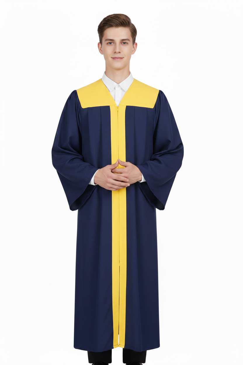 Unisex Choir Robe | Navy Blue with Gold Trim | Custom Logo Supported | Stage Performance Cosplay | M-XXXL | 800g - Graduation Seller