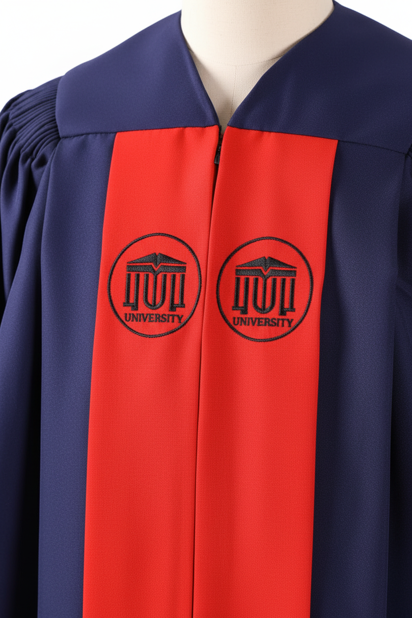 Premium Choir & Stage Robe - Navy with Red Stripe - Graduation Seller
