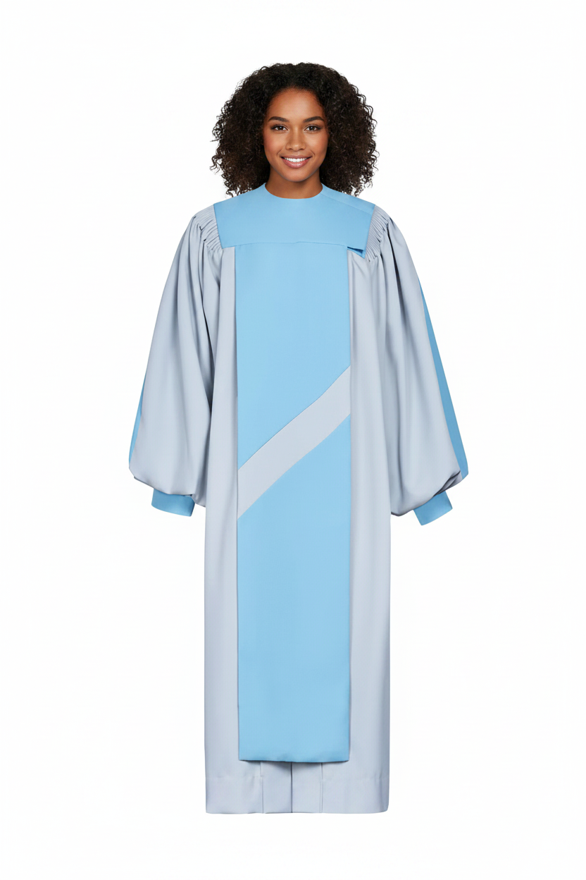 Premium Two-Tone Lantern Sleeve Choir Robe - Silver & Blue - Graduation Seller