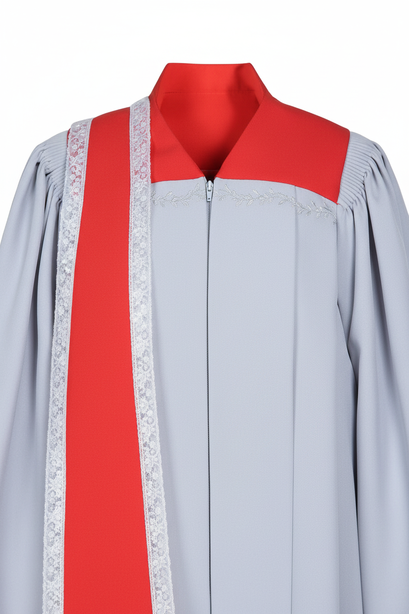 Premium Two-Tone Choir & Clergy Robe - Light Grey & Red - Graduation Seller