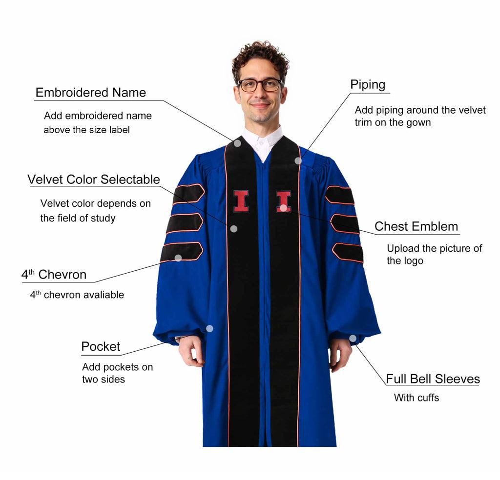 Custom Deluxe Split Velvet Doctoral Gown, Tam & Hood Package - Graduation Gown 